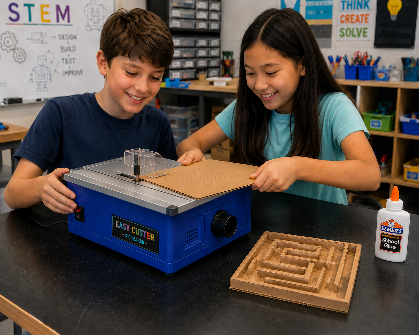 Children testing a STEM boat design in a water bin